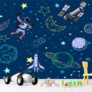 PAPEL DE PAREDE INFANTIL ASTRONAUTA 02 Vinil 0,010mm - Auto adesivo Sob medida - PADRÃO Impressão Digital Fosco - Liso Dividimos em rolos de 40 a 60 cm Imagens meramente ilustrativas