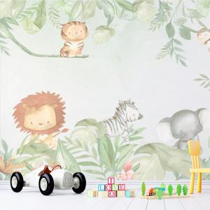 PAPEL DE PAREDE INFANTIL BABY SELVA 02 Vinil 0,010mm - Auto adesivo Sob medida - PADRÃO Impressão Digital Fosco - Liso Dividimos em rolos de 40 a 60 cm Imagens meramente ilustrativas