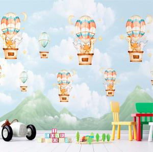 PAPEL DE PAREDE INFANTIL BALLON SKY Vinil 0,010mm - Auto adesivo Sob medida - PADRÃO Impressão Digital Fosco - Liso Dividimos em rolos de 40 a 60 cm Imagens meramente ilustrativas