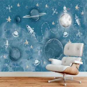 PAPEL DE PAREDE INFANTIL ESPACIAL Vinil 0,010mm - Auto adesivo Sob medida - PADRÃO Impressão Digital Fosco - Liso Dividimos em rolos de 40 a 60 cm Imagens meramente ilustrativas