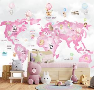 PAPEL DE PAREDE INFANTIL  MAPA MUNDI 03 Vinil 0,010mm - Auto adesivo Sob medida - PADRÃO Impressão Digital Fosco - Liso Dividimos em rolos de 40 a 60 cm Imagens meramente ilustrativas