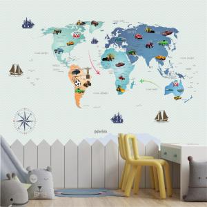 PAPEL DE PAREDE INFANTIL  MAPA MUNDI 04 Vinil 0,010mm - Auto adesivo Sob medida - PADRÃO Impressão Digital Fosco - Liso Dividimos em rolos de 40 a 60 cm Imagens meramente ilustrativas