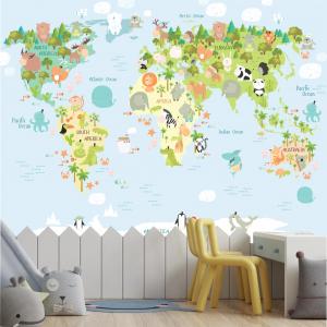 PAPEL DE PAREDE INFANTIL  MAPA MUNDI 07 Vinil 0,010mm - Auto adesivo Sob medida - PADRÃO Impressão Digital Fosco - Liso Dividimos em rolos de 40 a 60 cm Imagens meramente ilustrativas