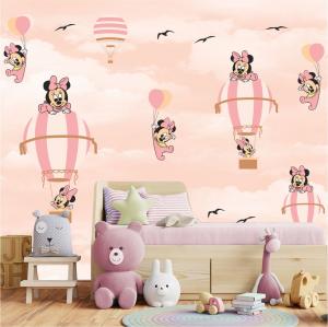 PAPEL DE PAREDE INFANTIL MINNIE BABY Vinil 0,010mm - Auto adesivo Sob medida - PADRÃO Impressão Digital Fosco - Liso Dividimos em rolos de 40 a 60 cm Imagens meramente ilustrativas