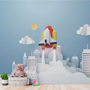 PAPEL DE PAREDE INFANTIL ROCKET Vinil 0,010mm - Auto adesivo Sob medida - PADRÃO Impressão Digital Fosco - Liso Dividimos em rolos de 40 a 60 cm Imagens meramente ilustrativas